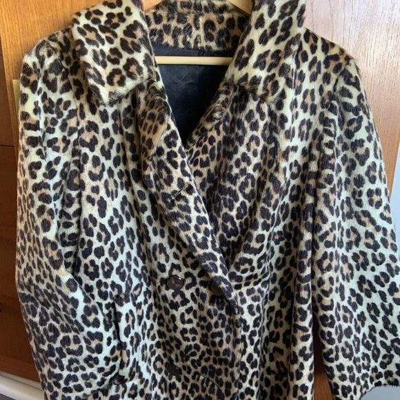 Vintage 60s Leopard Peacoat faux Fur size large 12 14 - Picture 2 of 14